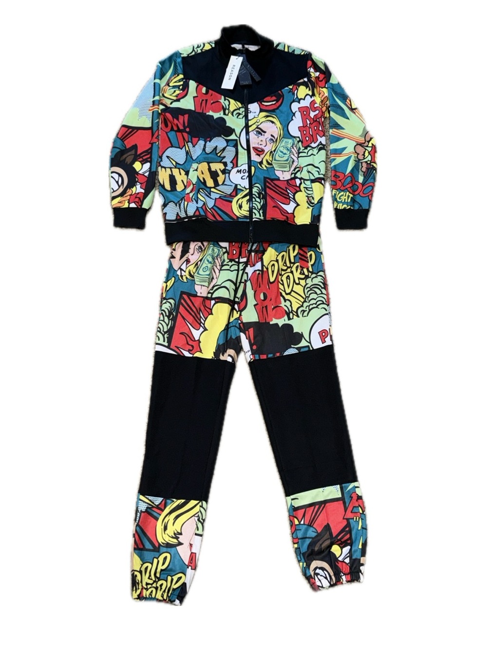 REASON *NWT* Comic Pop Art Graphic Track Suit Set Full Zip Jacket Joggers | Sz S